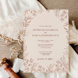 Invitación Boda de hoja de naranja quemada de terracota elega