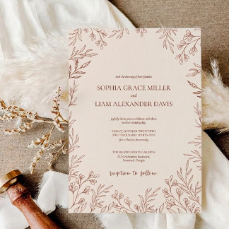 Invitación Boda de hoja de naranja quemada de terracota elega