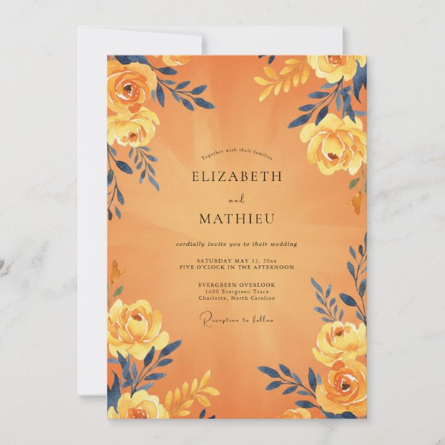 Invitación Boda de hoja de navío ámbar (Anverso)