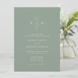 Invitación Boda de hoja de oliva verde sage Minimalista monog