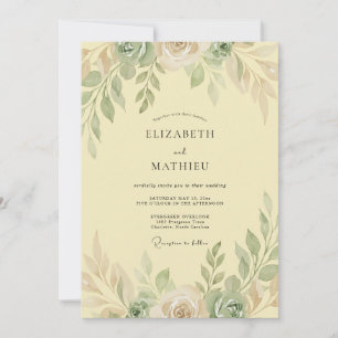 Invitación Boda de hoja de olivo amarillo mantequilla