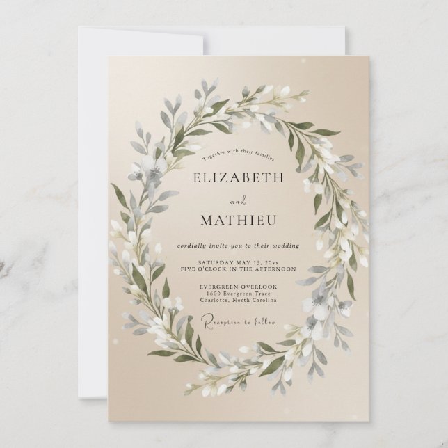 Invitación Boda de hoja de olivo con champán (Anverso)