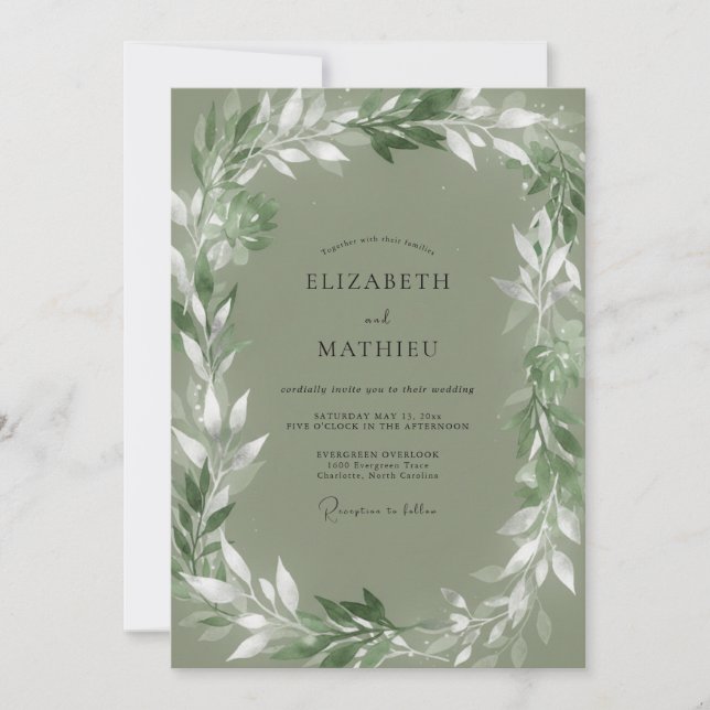 Invitación Boda de hoja de olivo silenciada (Anverso)