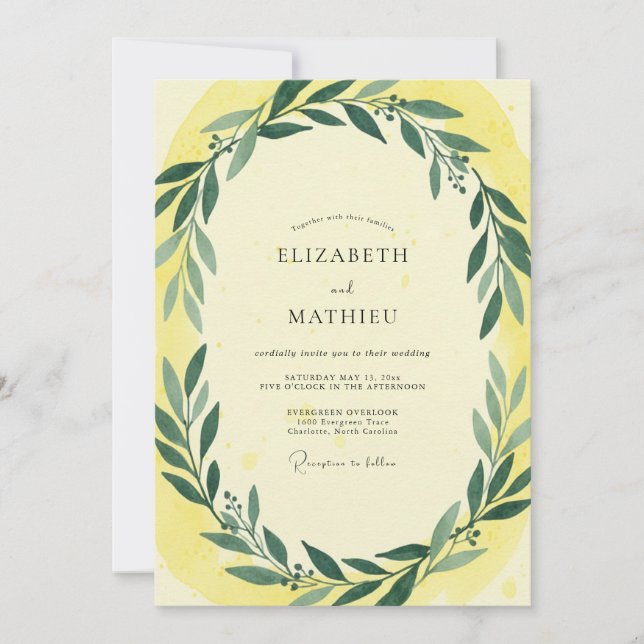 Invitación Boda de hoja de olivo soleado (Anverso)