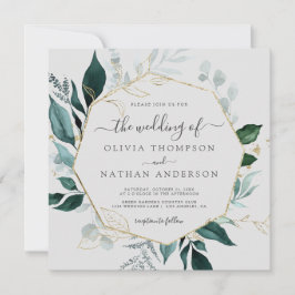 Invitación Boda de hoja de oro de Emerald Grey Square