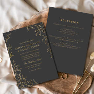 Invitación Boda de hoja de oro gris de carbón vegetal