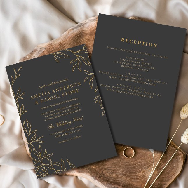 Invitación Boda de hoja de oro gris de carbón vegetal (Subido por el creador)