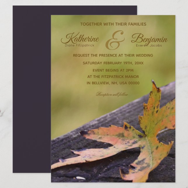 Invitación Boda de Hoja de Otoño (Anverso / Reverso)