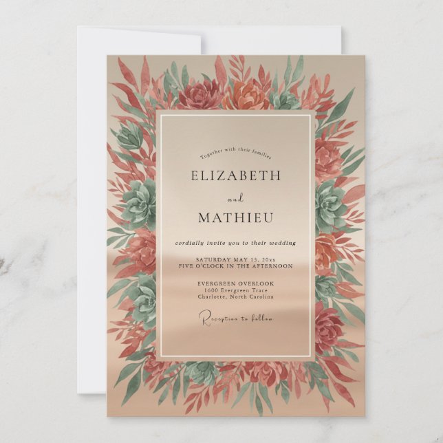 Invitación Boda de Hoja de Otoño de Cobre (Anverso)