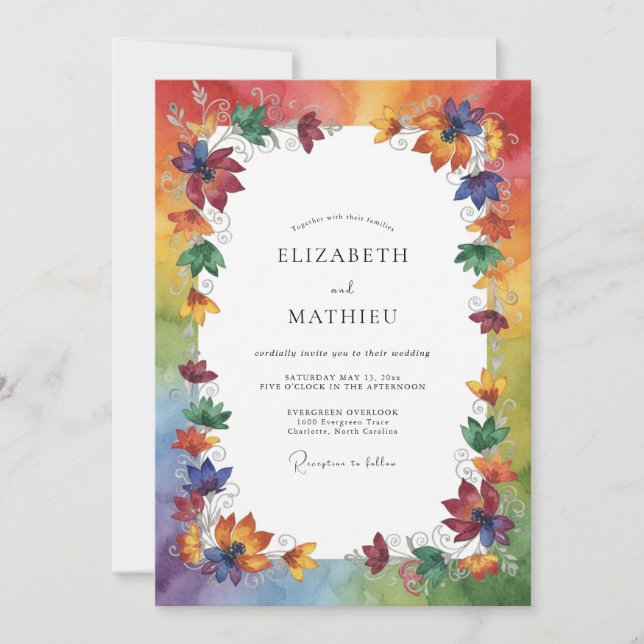 Invitación Boda de hoja de otoño multicolor (Anverso)