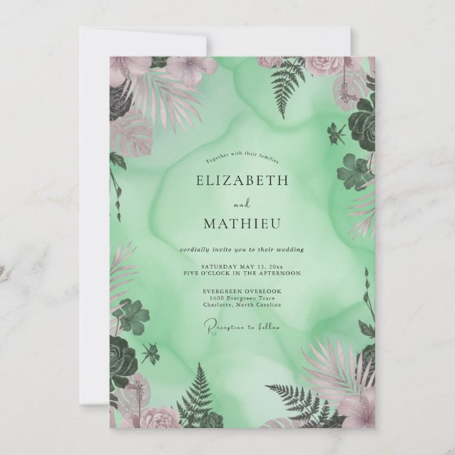 Invitación Boda de hoja de palma menta (Anverso)