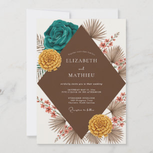 Invitación Boda de hoja de palma mostaza