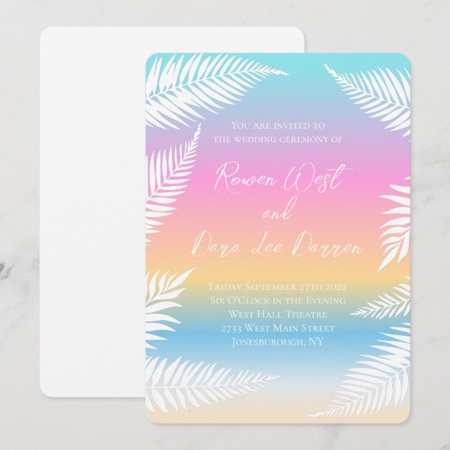 Invitación Boda de hoja de palma tropical Beach Sunset (Anverso / Reverso)