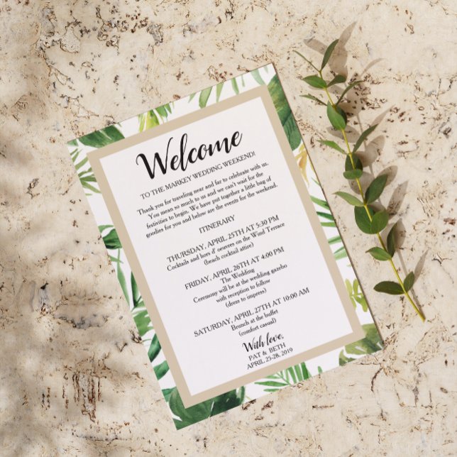 Invitación Boda de hoja de palma tropical Itinerario fin de s (Subido por el creador)