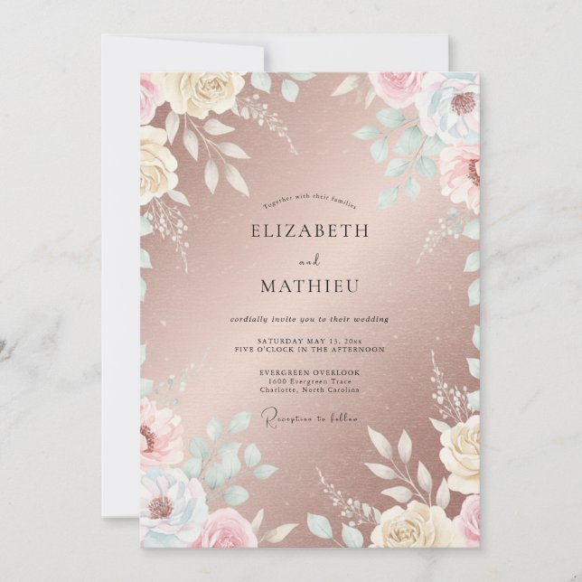 Invitación Boda de Hoja de Peonía de Cobre (Anverso)