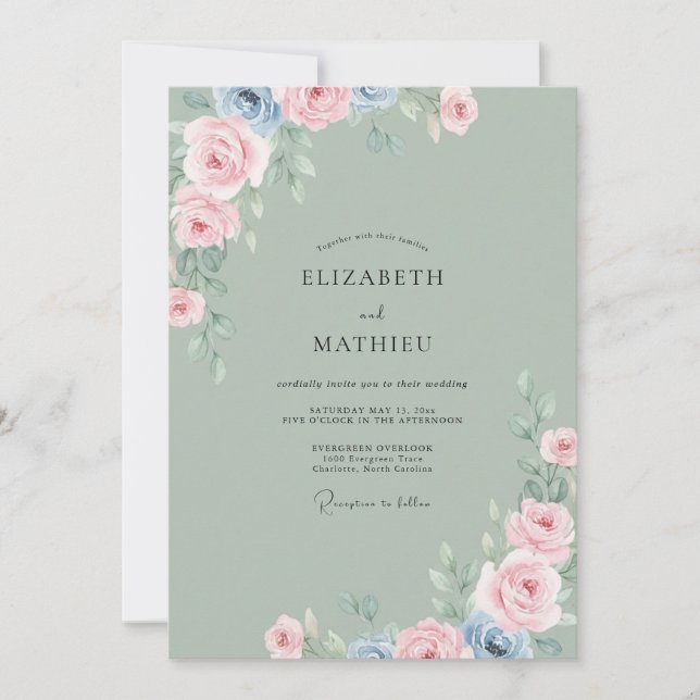 Invitación Boda de Hoja de Periwinkle Malva (Anverso)