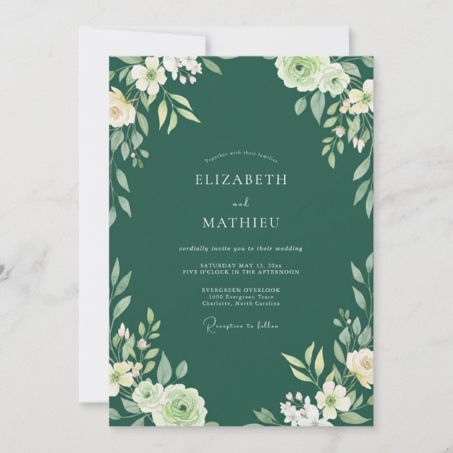 Invitación Boda de hoja de pino profunda (Anverso)