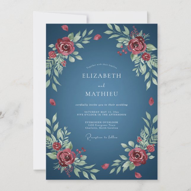 Invitación Boda de hoja de pizarra escarlata (Anverso)