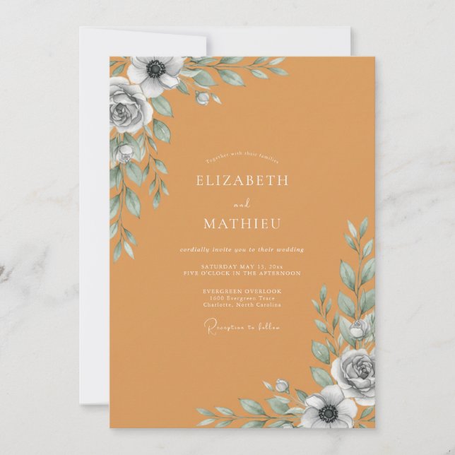 Invitación Boda de Hoja de Pizarra Ocre (Anverso)