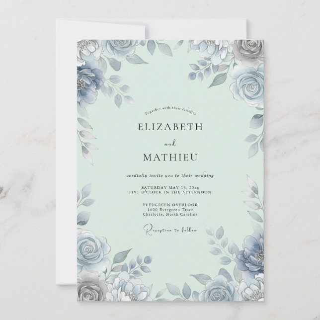 Invitación Boda de hoja de plata de acero (Anverso)