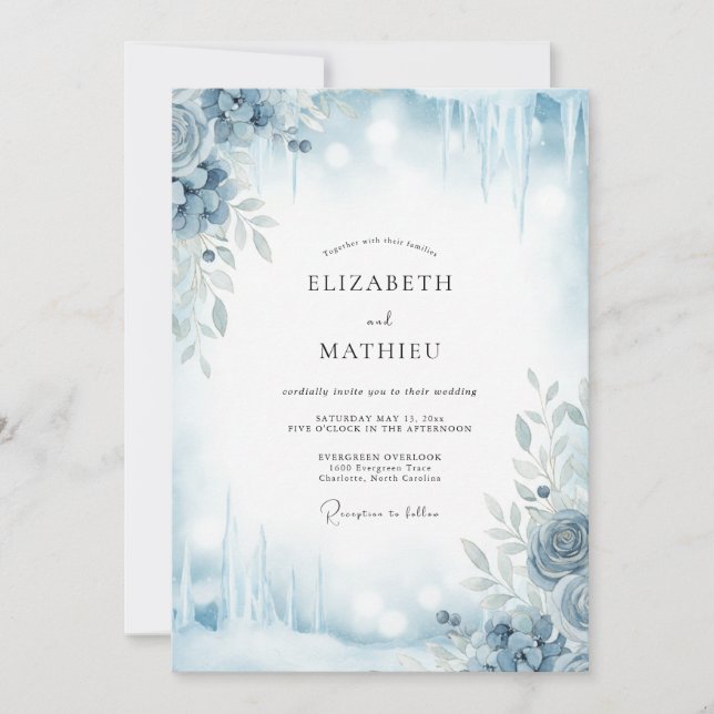 Invitación Boda de Hoja de Plata Helada (Anverso)