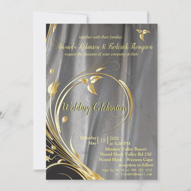 Invitación Boda de hoja de plata y oro (Anverso)