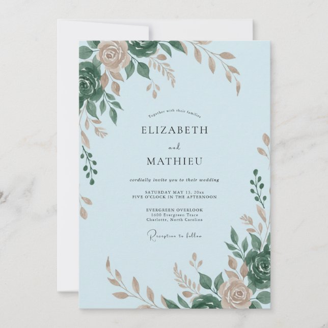 Invitación Boda de hoja de rosa del cielo (Anverso)