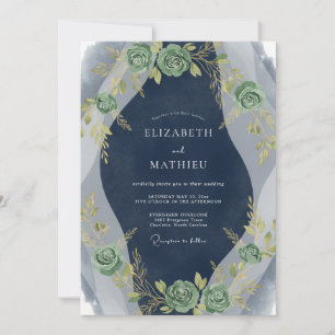 Invitación Boda de Hoja de Salvia Índigo