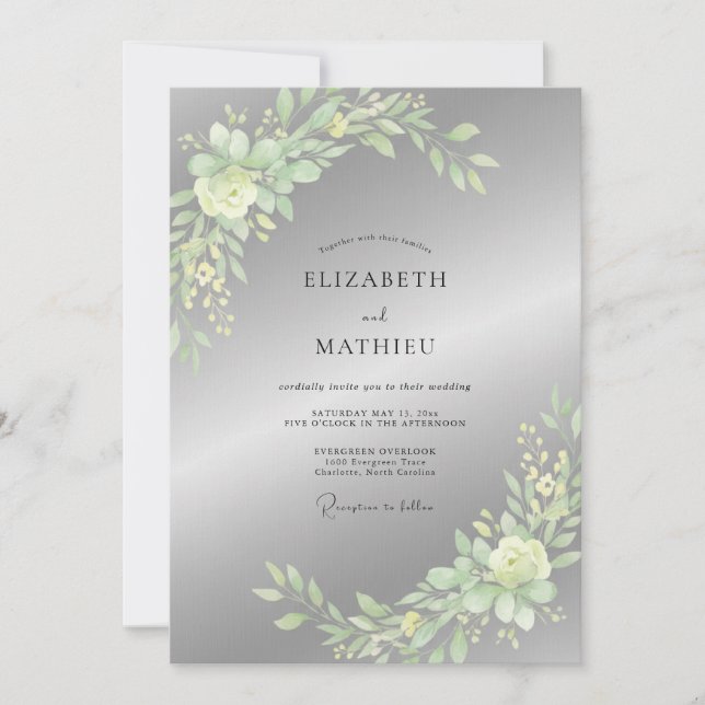 Invitación Boda de Hoja de Salvia Plateada (Anverso)