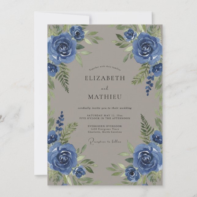 Invitación Boda de hoja de taupe de aciano (Anverso)