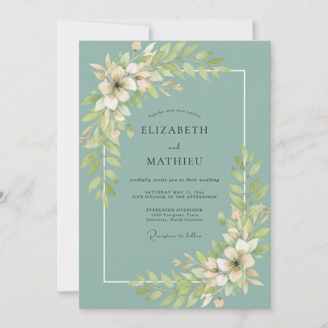 Invitación Boda de hoja de té azul polvoriento (Anverso)