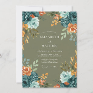 Invitación Boda de hoja de terracota azul verdoso