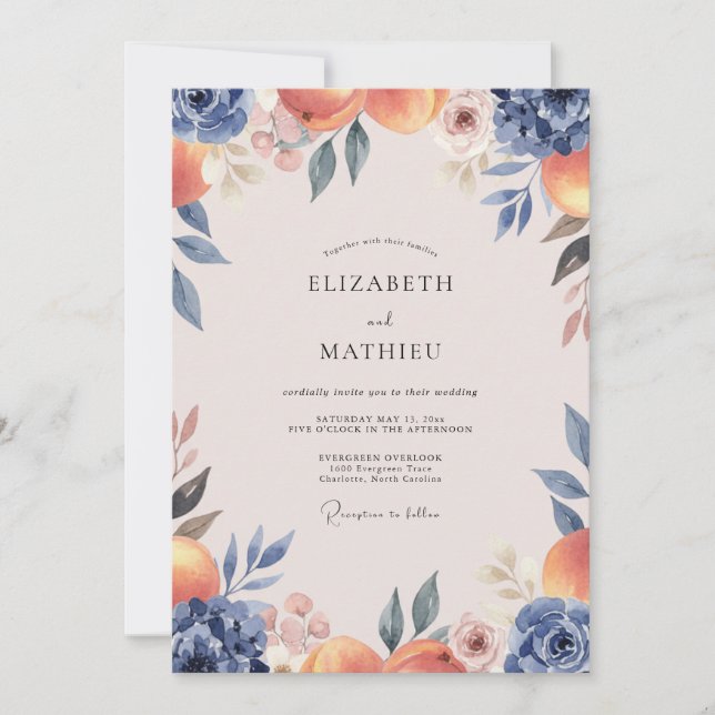 Invitación Boda de hoja de terracota índigo (Anverso)