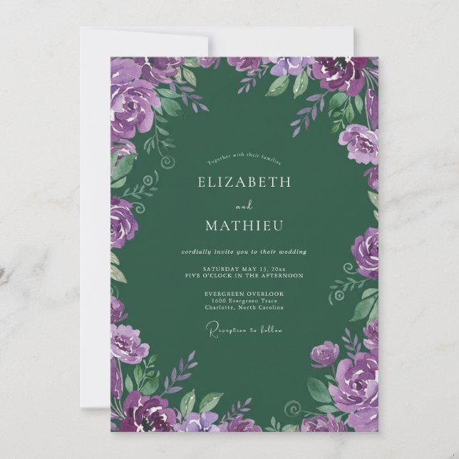 Invitación Boda de hoja de violeta del bosque (Anverso)