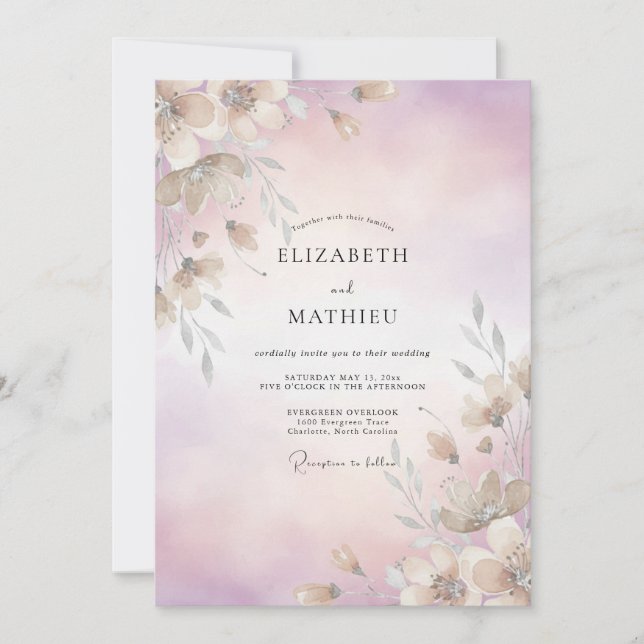 Invitación Boda de hoja de violeta pálida (Anverso)
