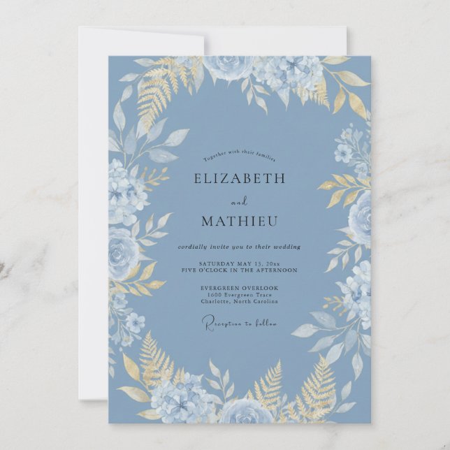 Invitación Boda de hoja dorada de aciano (Anverso)