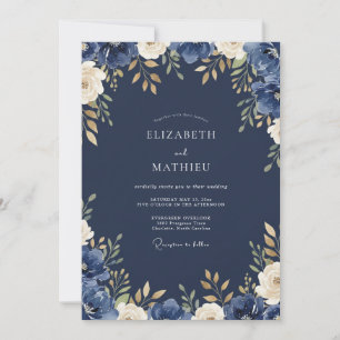 Invitación Boda de hoja dorada suave de medianoche