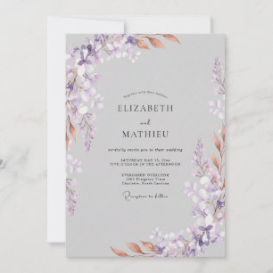 Invitación Boda de hoja gris lila silenciada
