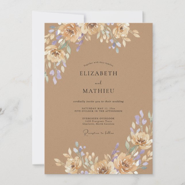 Invitación Boda de hoja lavanda bronceada (Anverso)