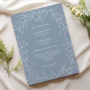 Invitación Boda de hoja mínima azul turbio