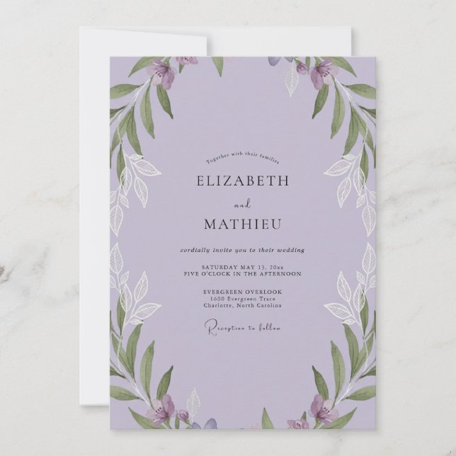 Invitación Boda de Hoja Morada Pálida (Anverso)