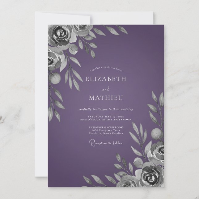Invitación Boda de hoja morada profunda (Anverso)