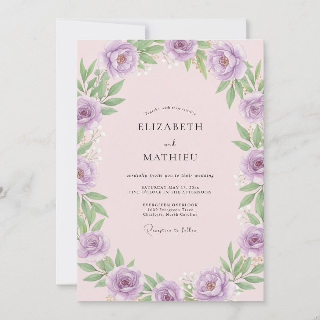 Invitación Boda de hoja pálida lila (Anverso)