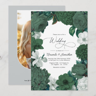 Invitación Boda de hoja perenne, enebro y blanca