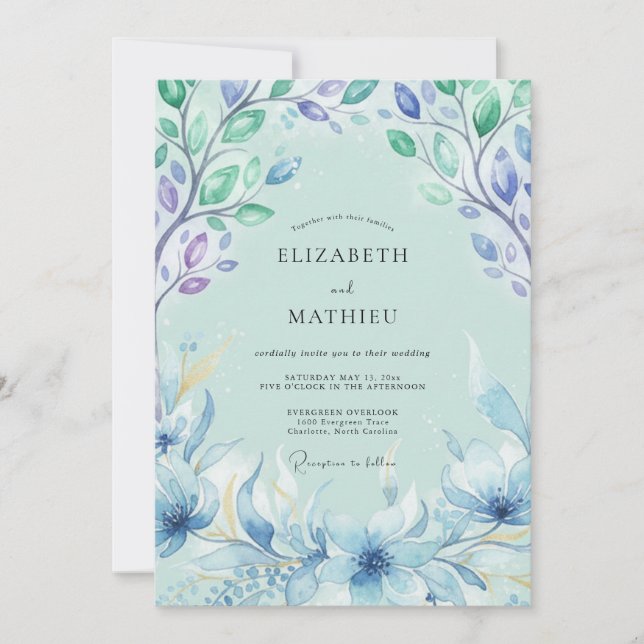 Invitación Boda de hoja pintada azur (Anverso)