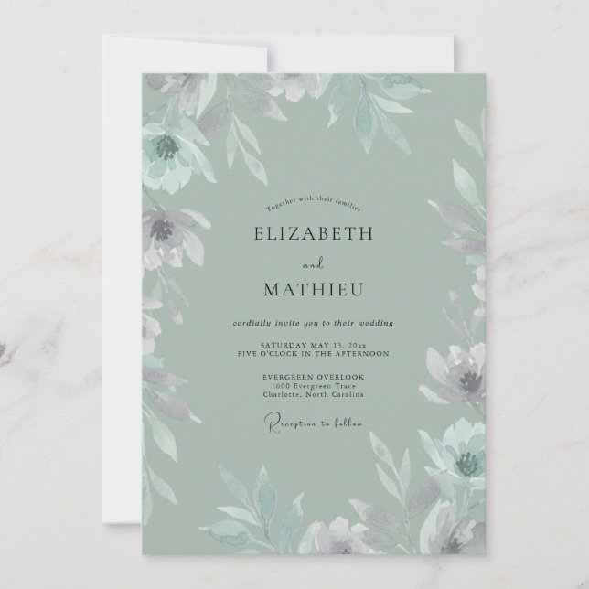 Invitación Boda de hoja pintada celadón (Anverso)