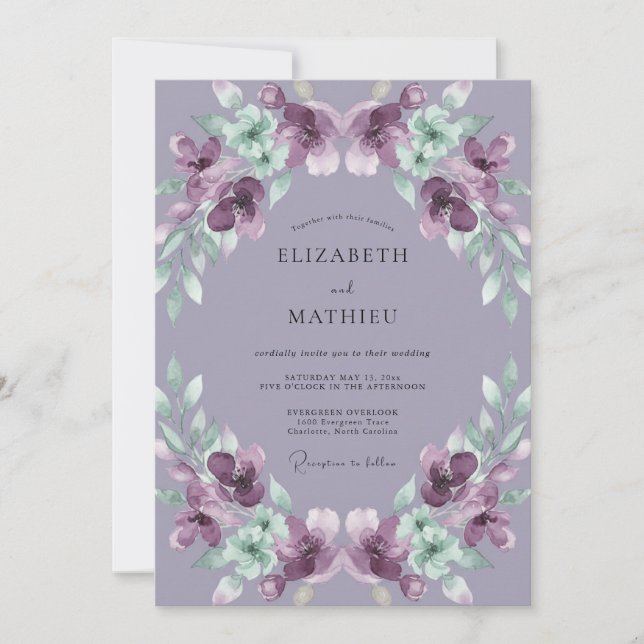 Invitación Boda de Hoja Pintada de Amatista (Anverso)