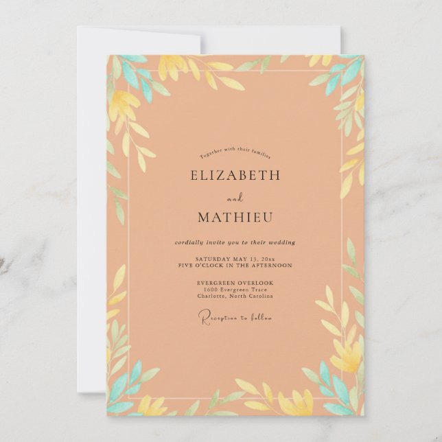 Invitación Boda de Hoja Pintada de Ámbar (Anverso)