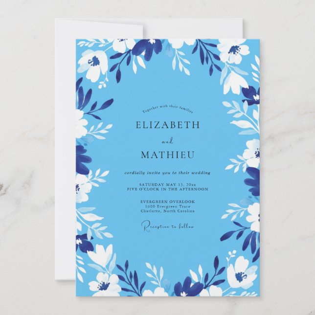 Invitación Boda de Hoja Pintada de Azul (Anverso)