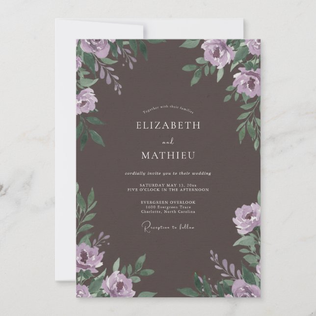 Invitación Boda de hoja pintada de ciruela malhumorada (Anverso)
